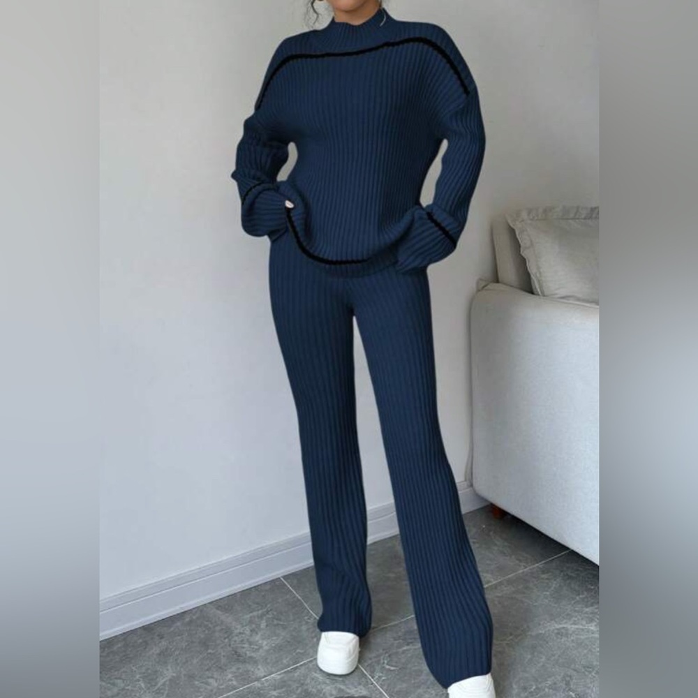 SHEIN Blue Ribbed Knit Set